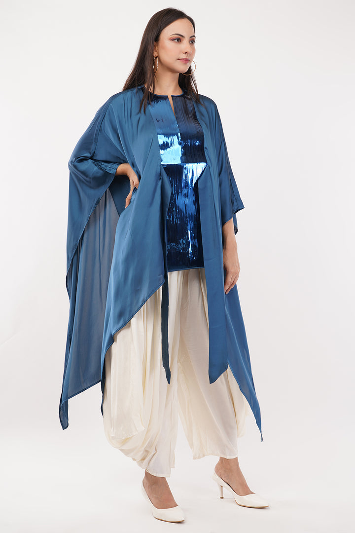 Luxury Satin Crepe kaftan style top (Blue) Free Size