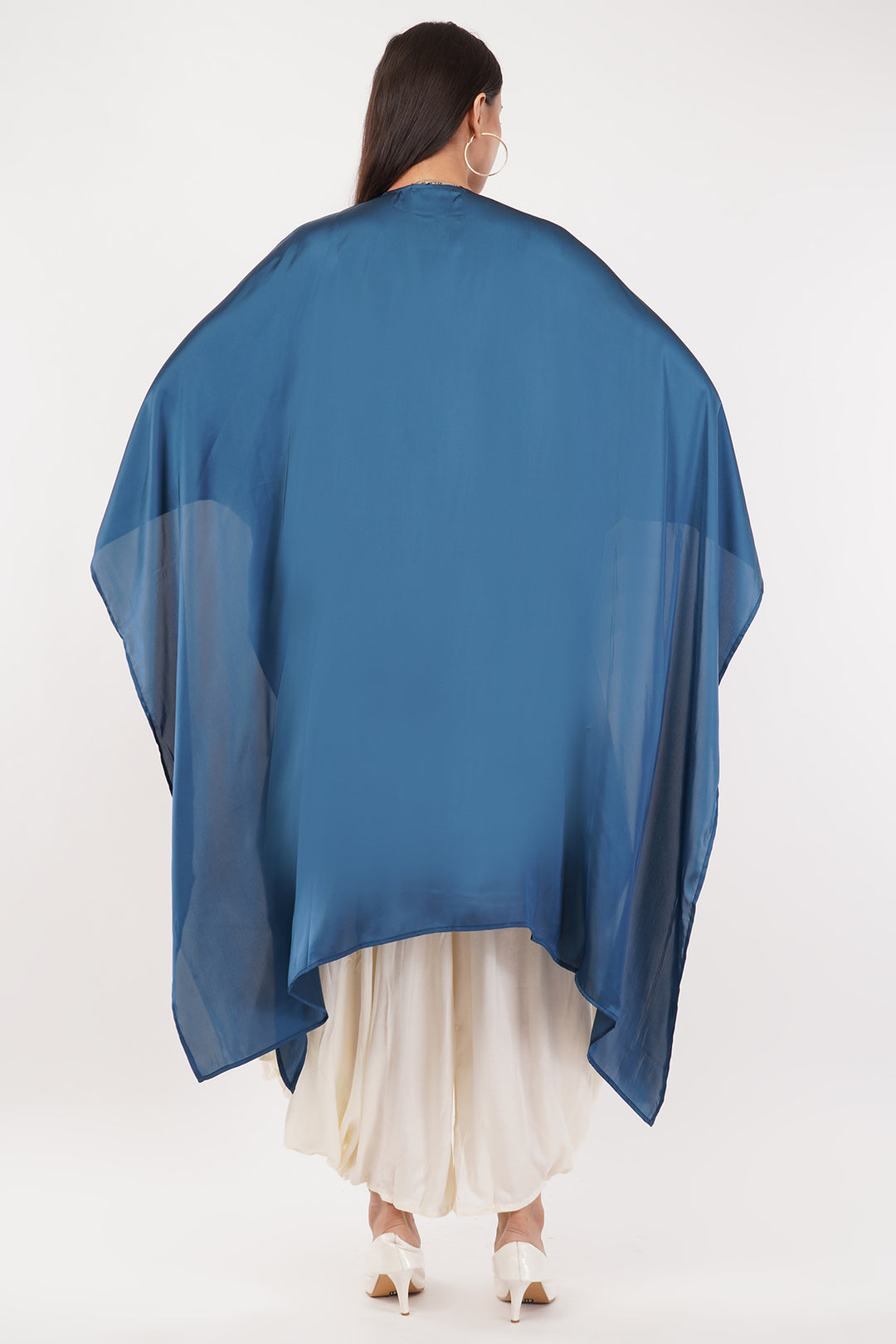 Luxury Satin Crepe kaftan style top (Blue) Free Size