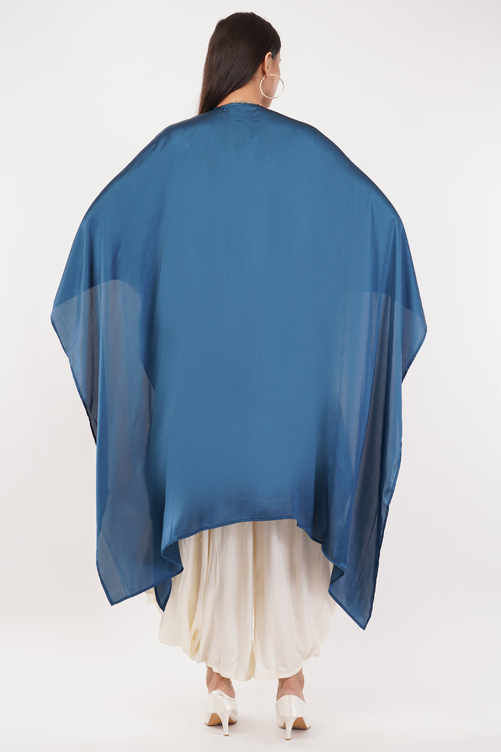 Luxury Satin Crepe kaftan style top (Blue) Free Size