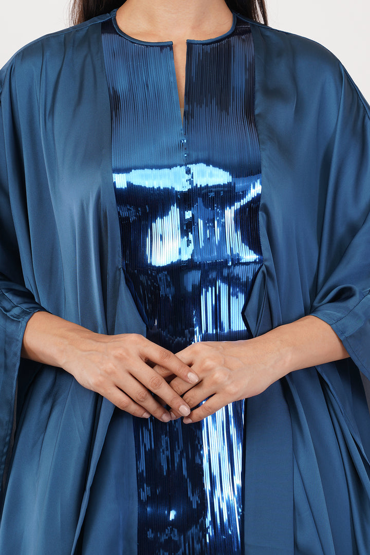 Luxury Satin Crepe kaftan style top (Blue) Free Size