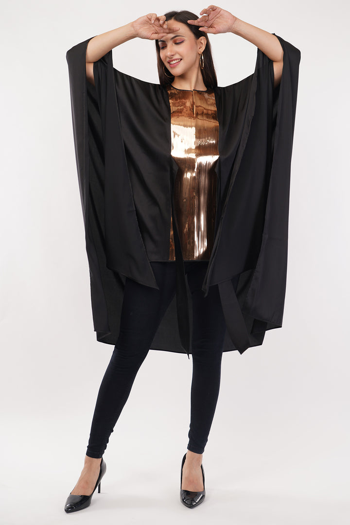Luxury Satin Crepe kaftan style top (Black) Free Size