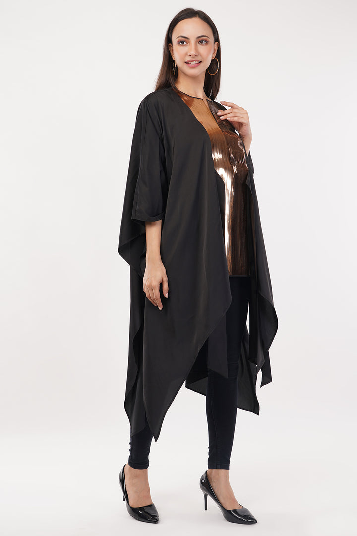 Luxury Satin Crepe kaftan style top (Black) Free Size