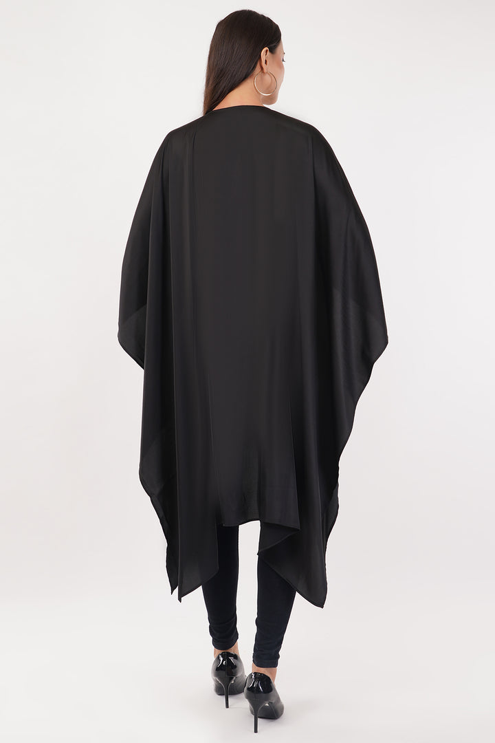 Luxury Satin Crepe kaftan style top (Black) Free Size
