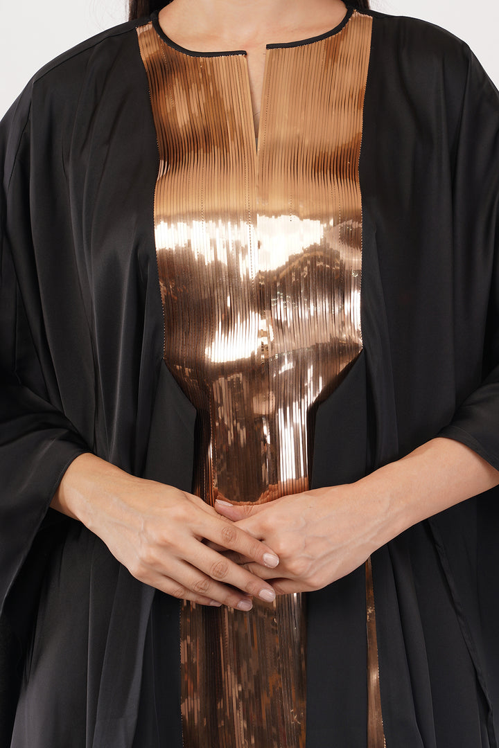 Luxury Satin Crepe kaftan style top (Black) Free Size