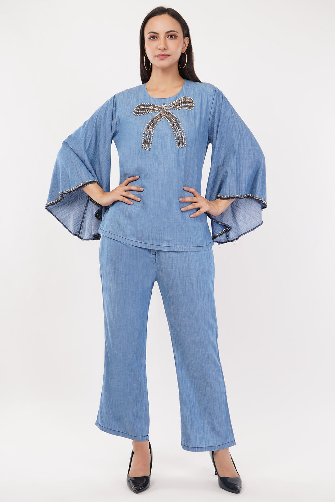 Denim 2 pc cord set with rhinestones