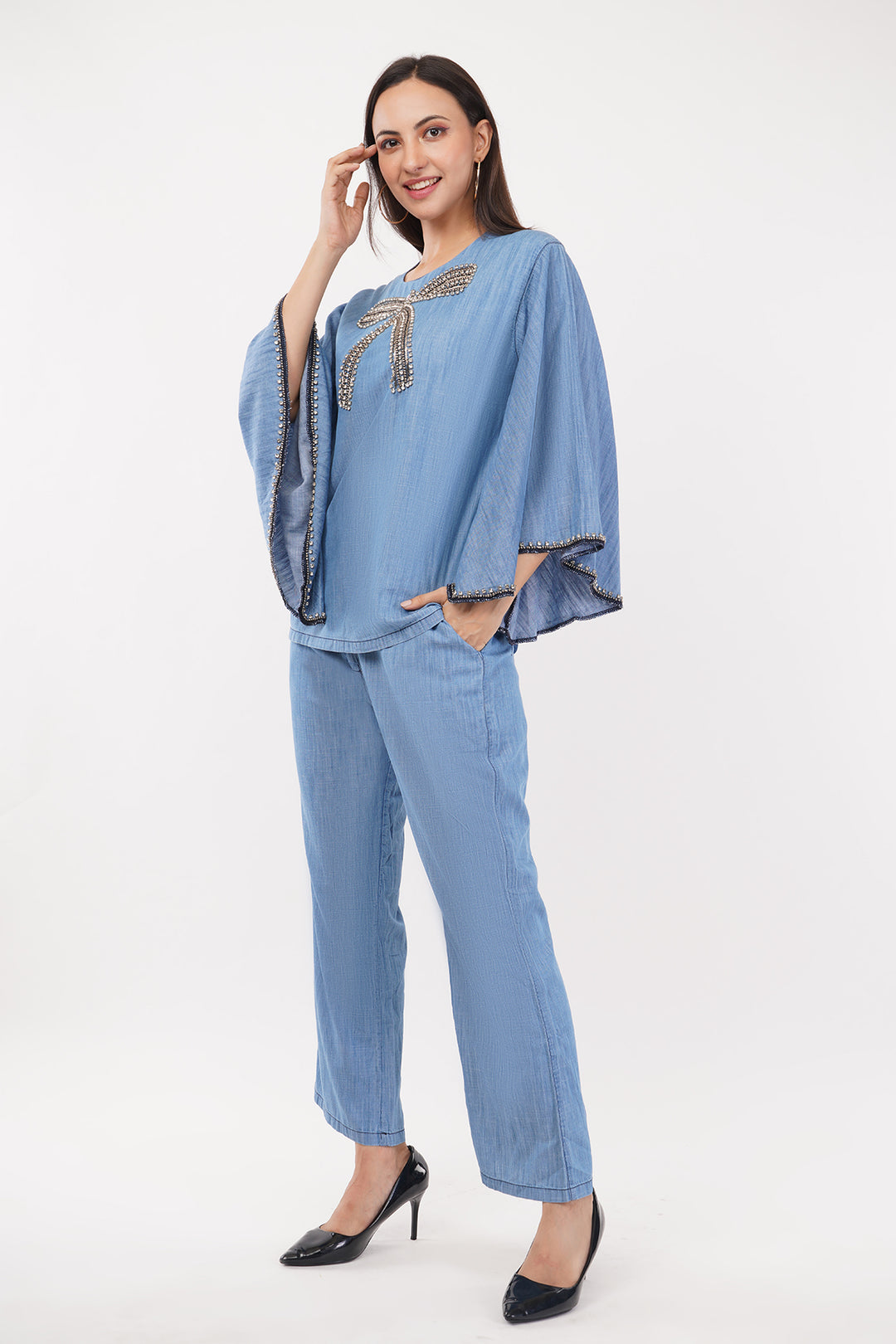 Denim 2 pc cord set with rhinestones