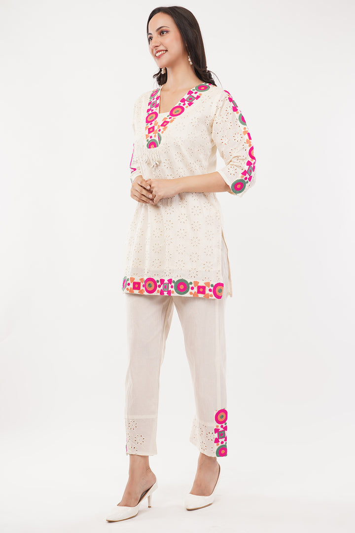 Chicken cotton embroidered cord set
