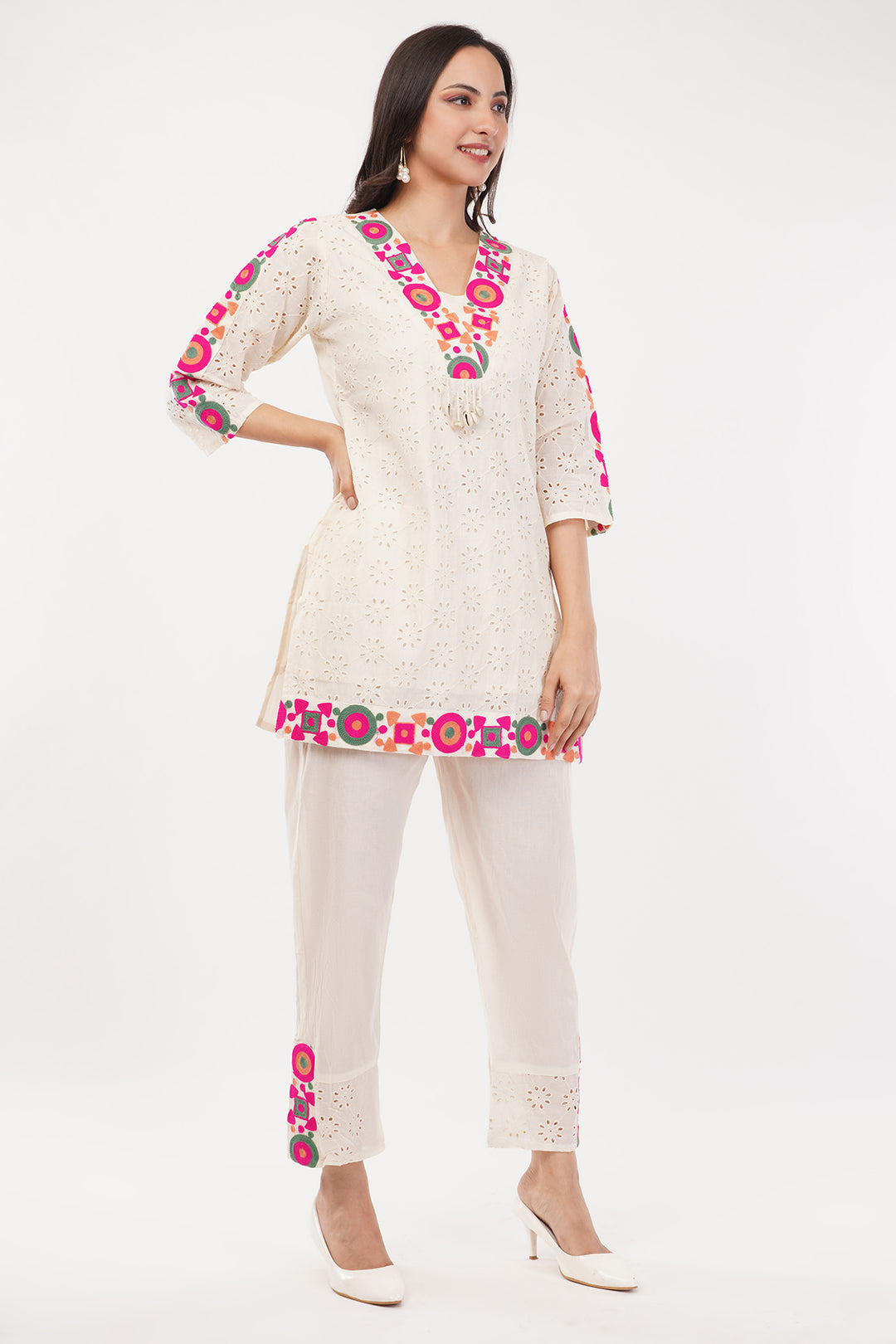 Chicken cotton embroidered cord set
