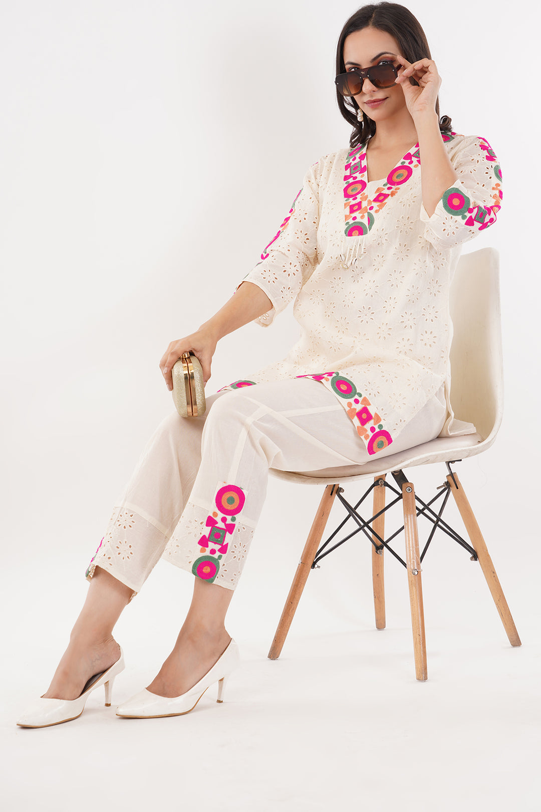 Chicken cotton embroidered cord set