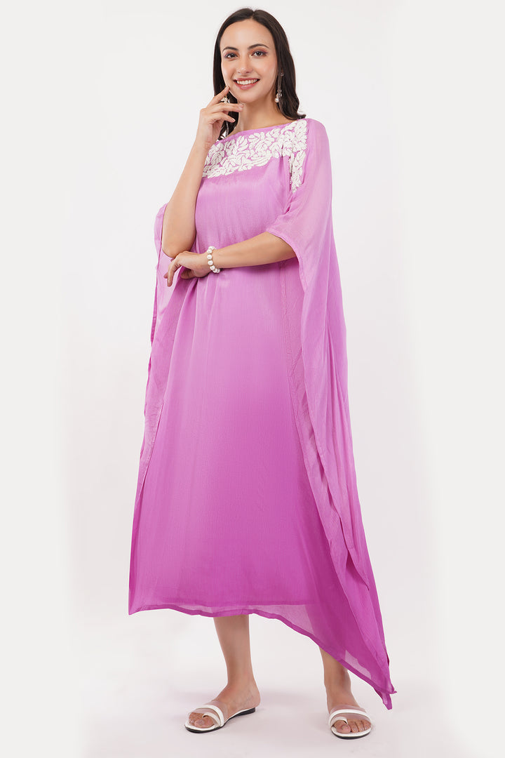 Pure chinon designer kaftan style gown high low with seqince work