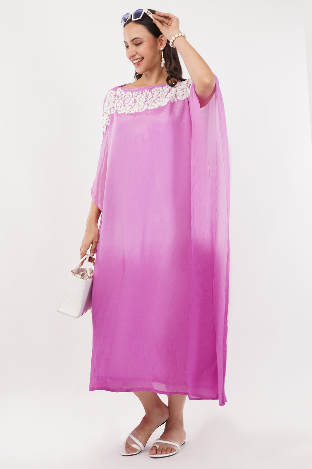 Pure chinon designer kaftan style gown high low with seqince work