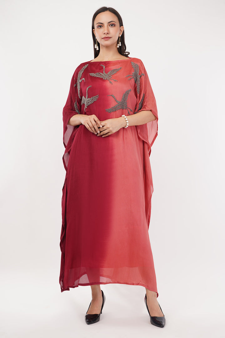 Pure chinon designer kaftan style gown high low with seqince work