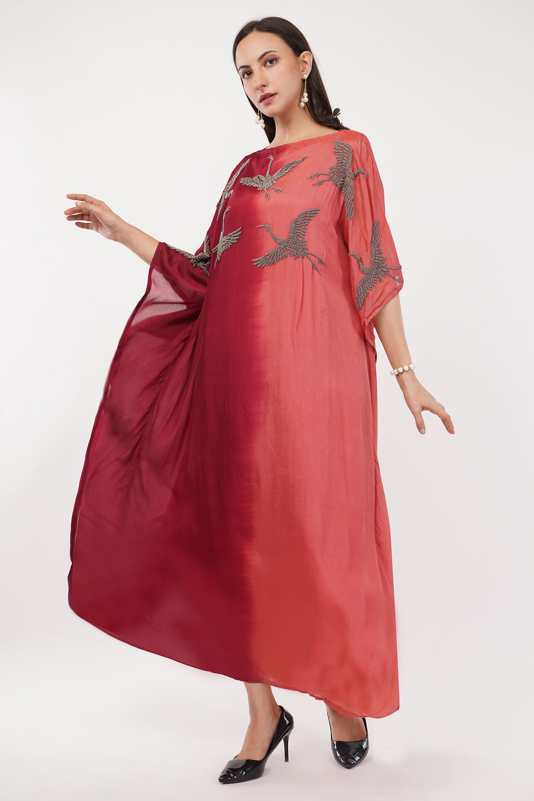 Pure chinon designer kaftan style gown high low with seqince work