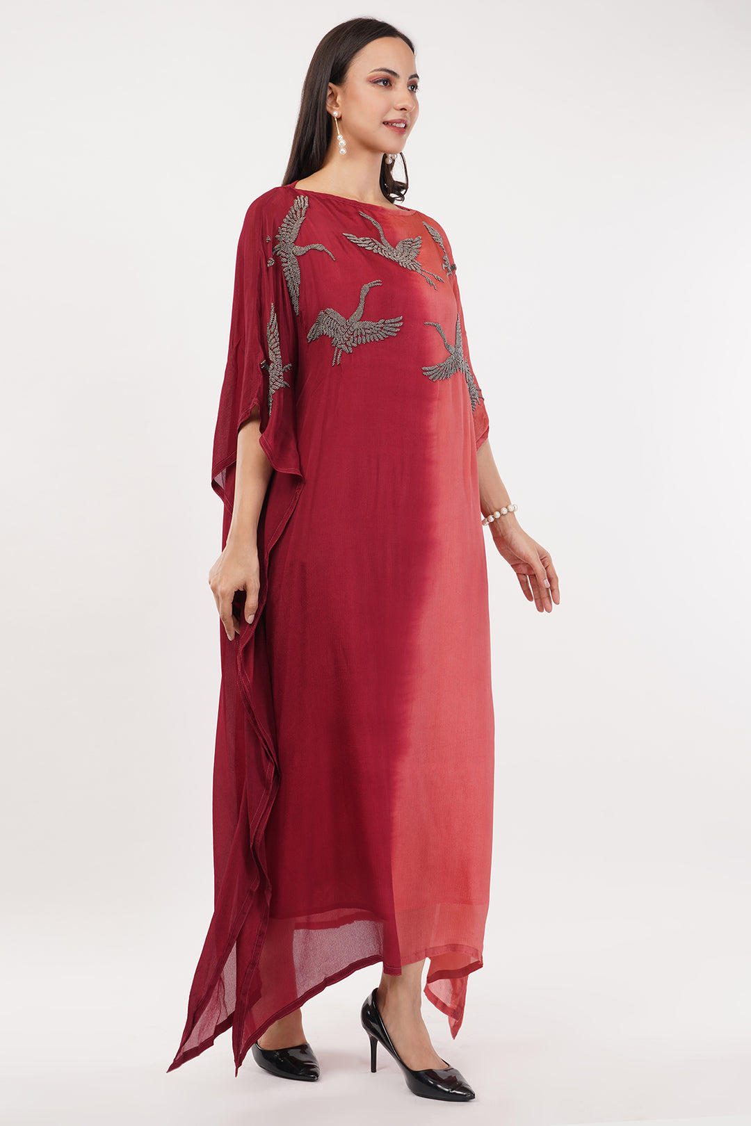 Pure chinon designer kaftan style gown high low with seqince work