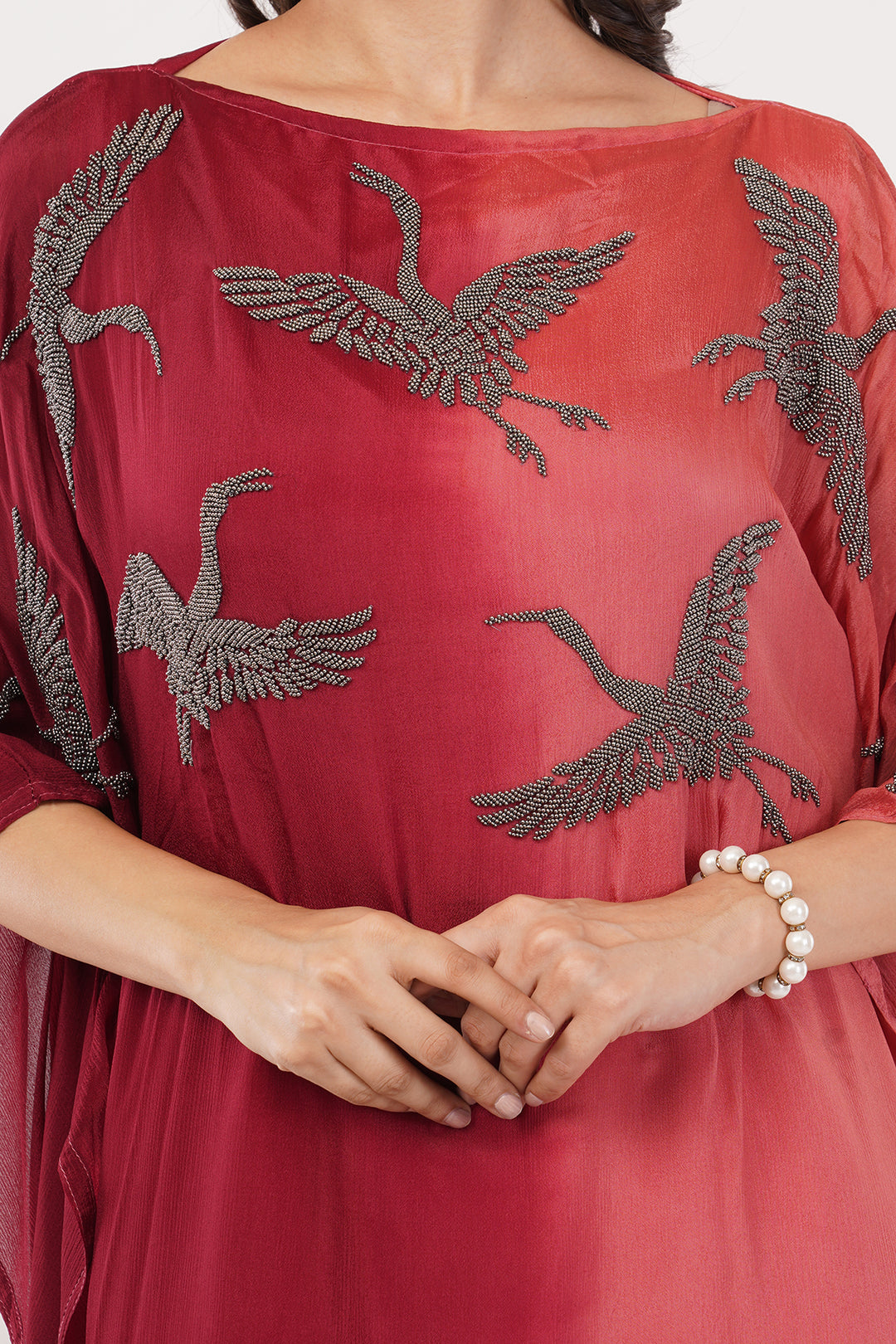 Pure chinon designer kaftan style gown high low with seqince work