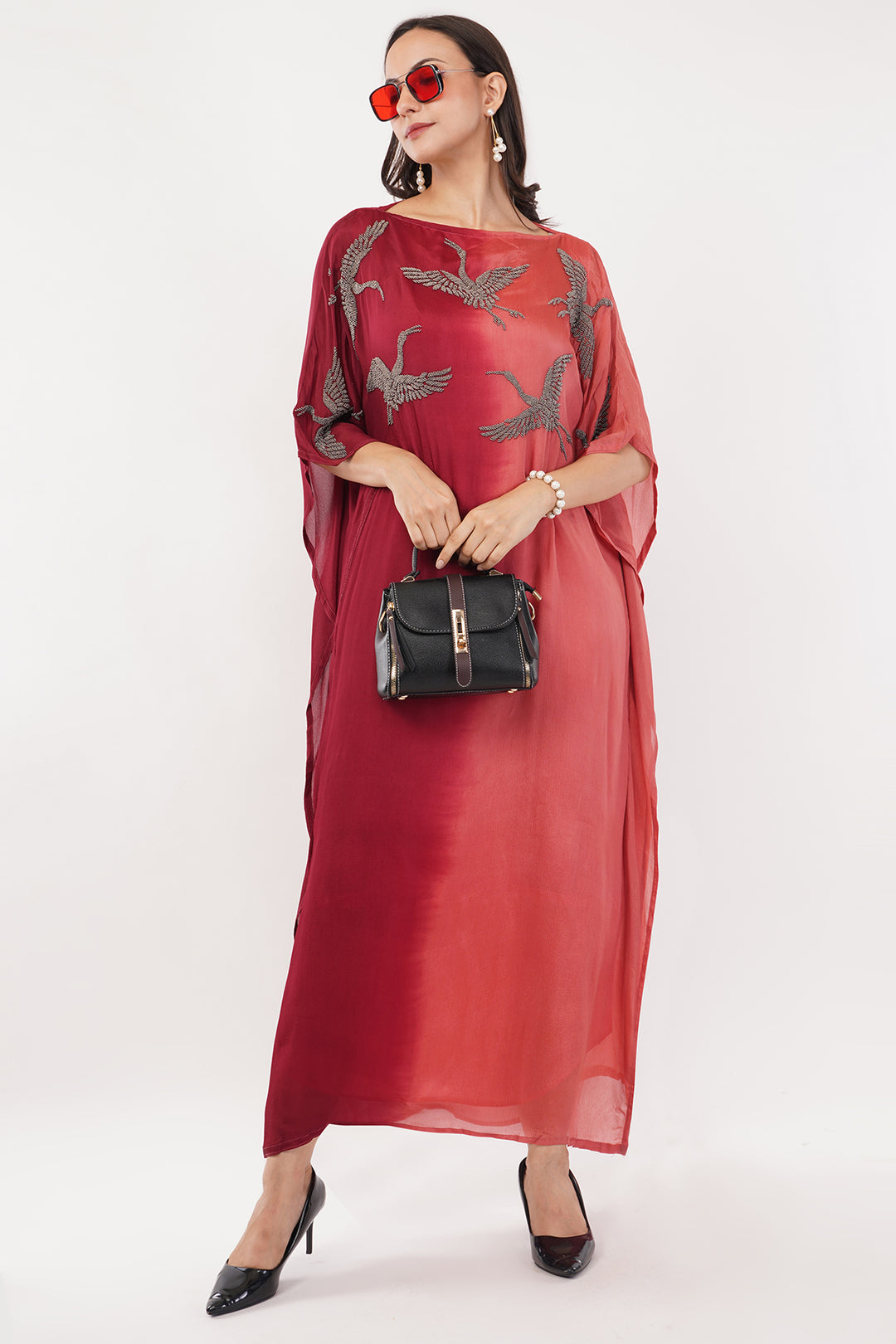Pure chinon designer kaftan style gown high low with seqince work