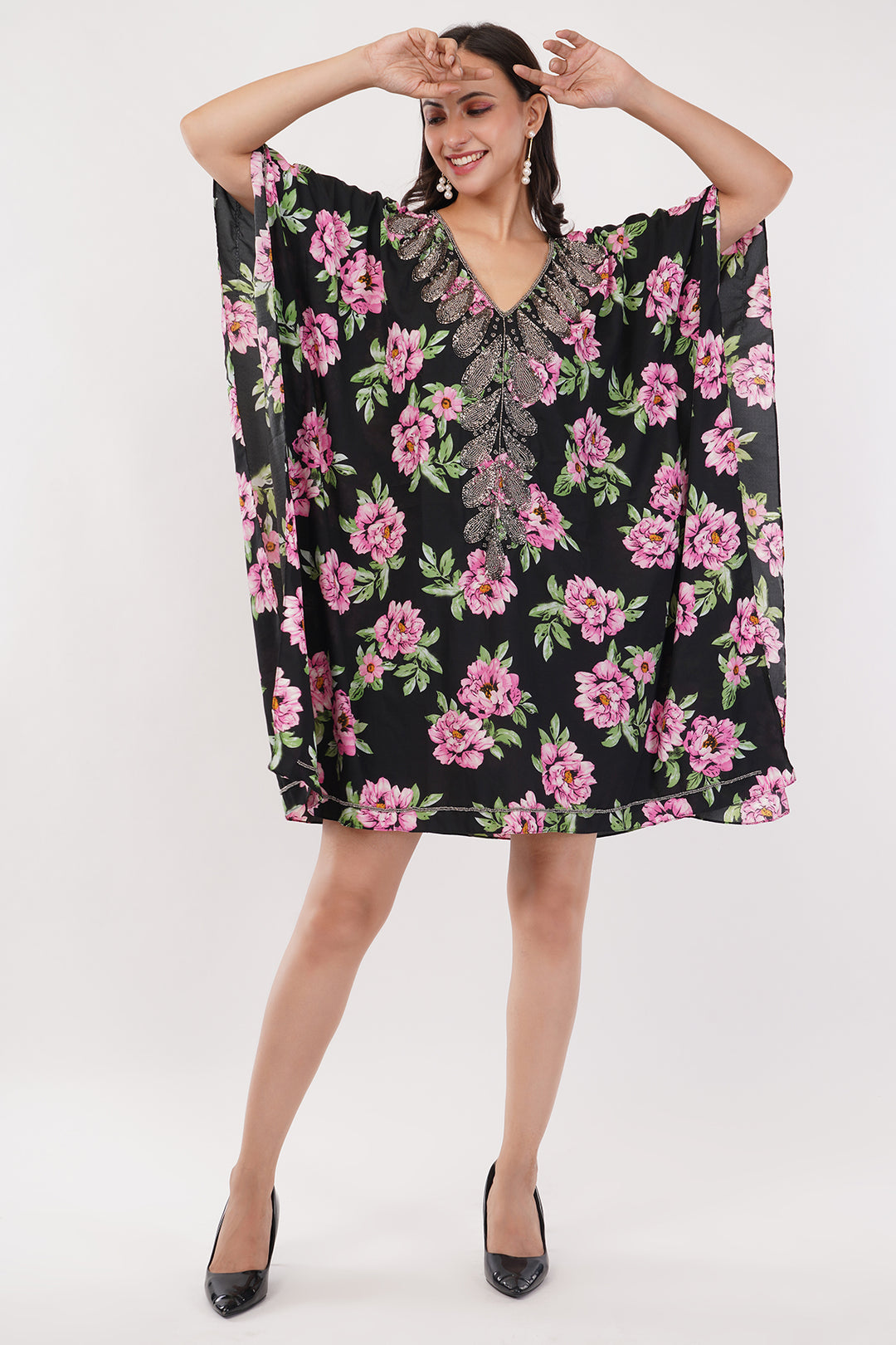 Pure chiffon Kaftan dress top with cut dana work