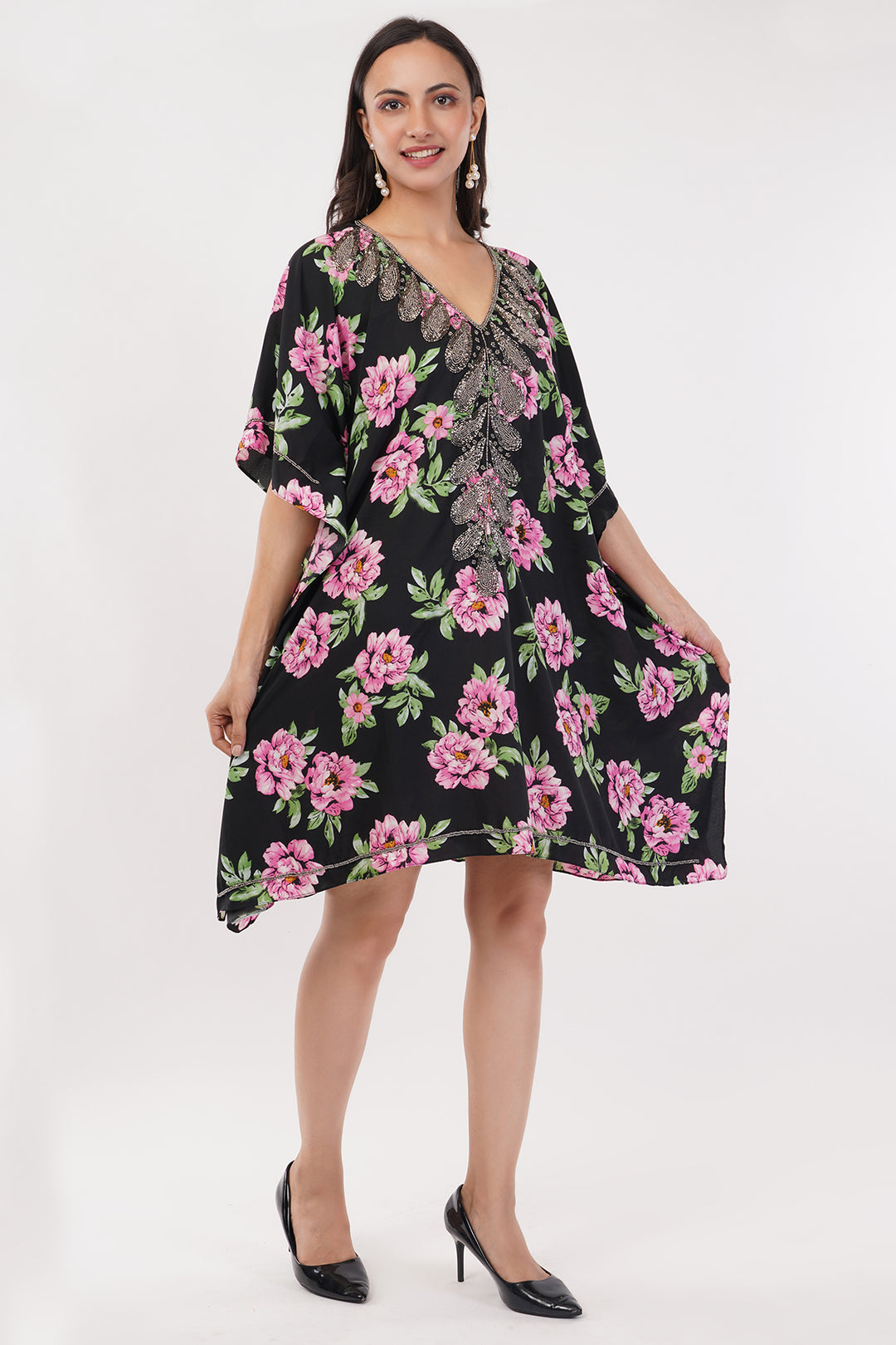 Pure chiffon Kaftan dress top with cut dana work