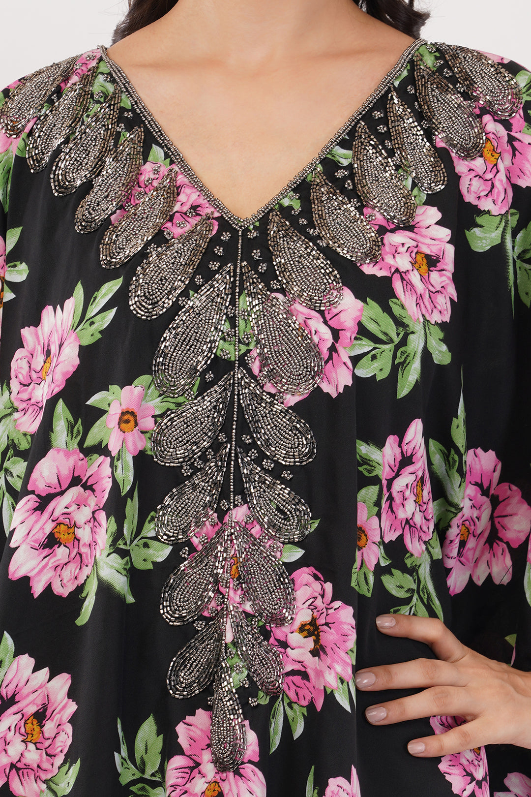 Pure chiffon Kaftan dress top with cut dana work