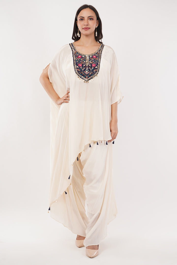 3 pcs Crepe silk tunic with handwork and a bustier with palazzo skirt