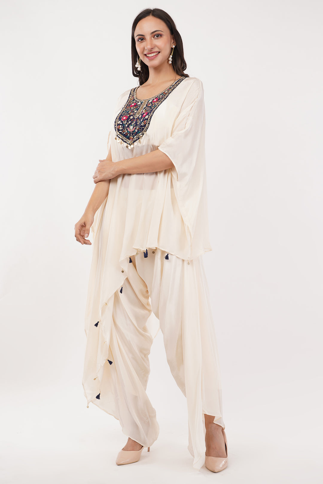 3 pcs Crepe silk tunic with handwork and a bustier with palazzo skirt