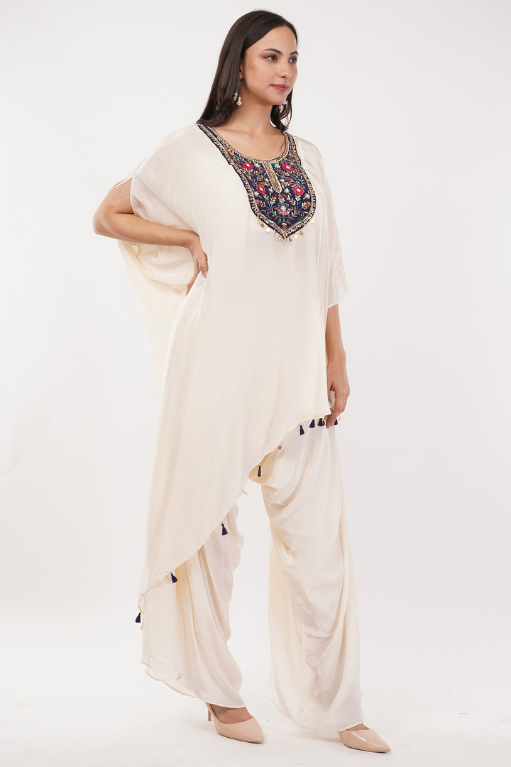 3 pcs Crepe silk tunic with handwork and a bustier with palazzo skirt