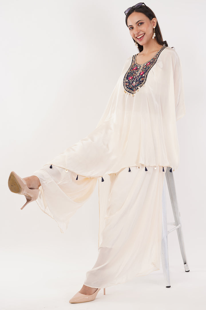 3 pcs Crepe silk tunic with handwork and a bustier with palazzo skirt