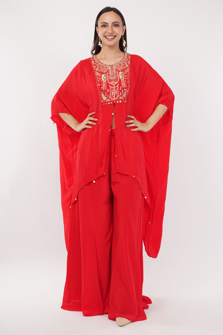 3 pcs  soft Crepe  kaftan tunic with palazzo skirt with gold hand work