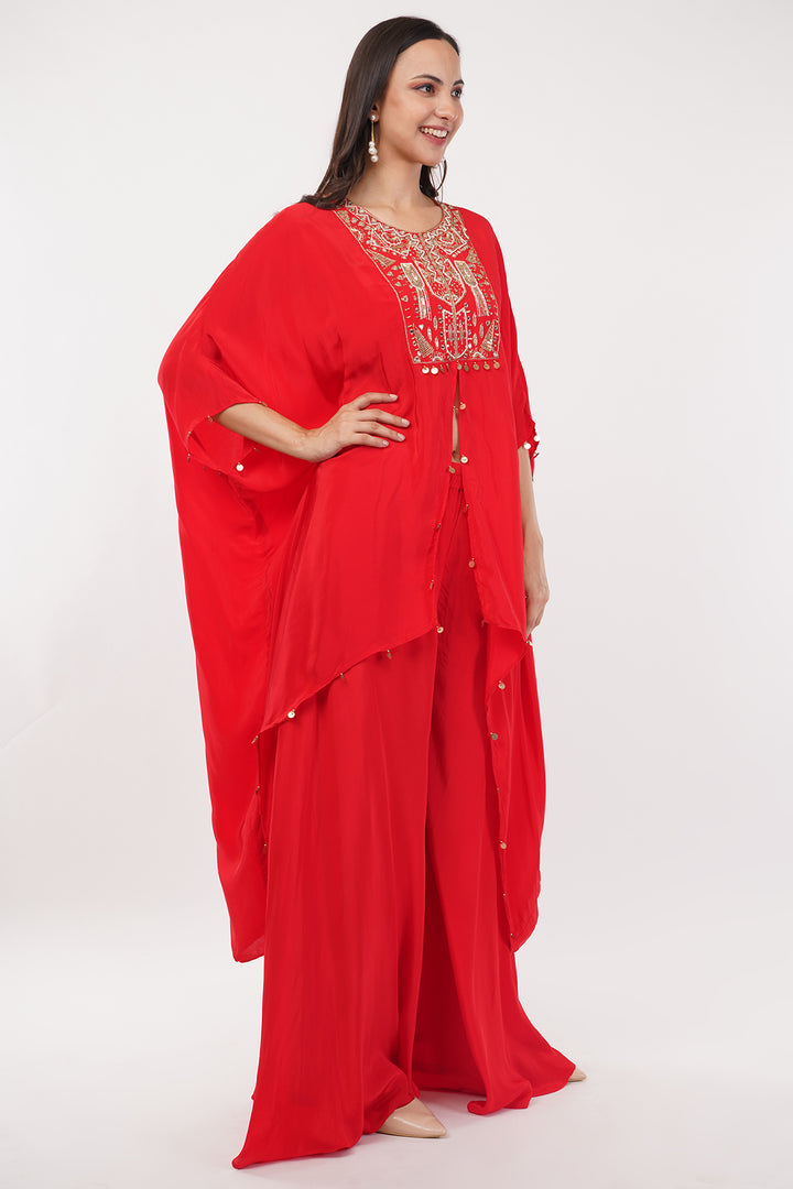 3 pcs  soft Crepe  kaftan tunic with palazzo skirt with gold hand work