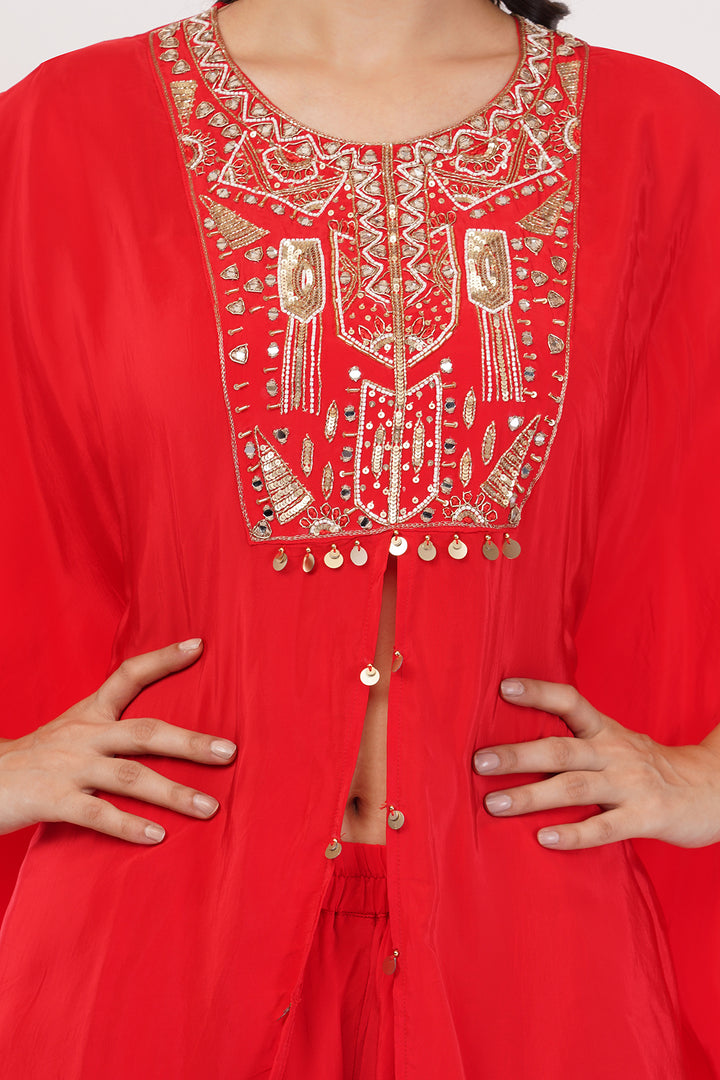 3 pcs  soft Crepe  kaftan tunic with palazzo skirt with gold hand work