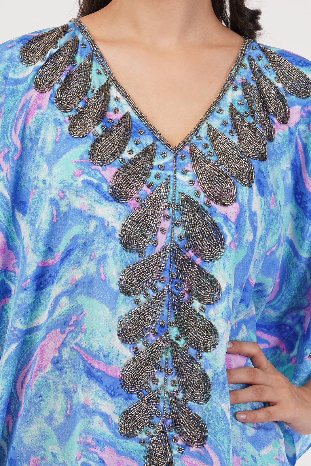 Pure chiffon Kaftan dress top with cut dana work