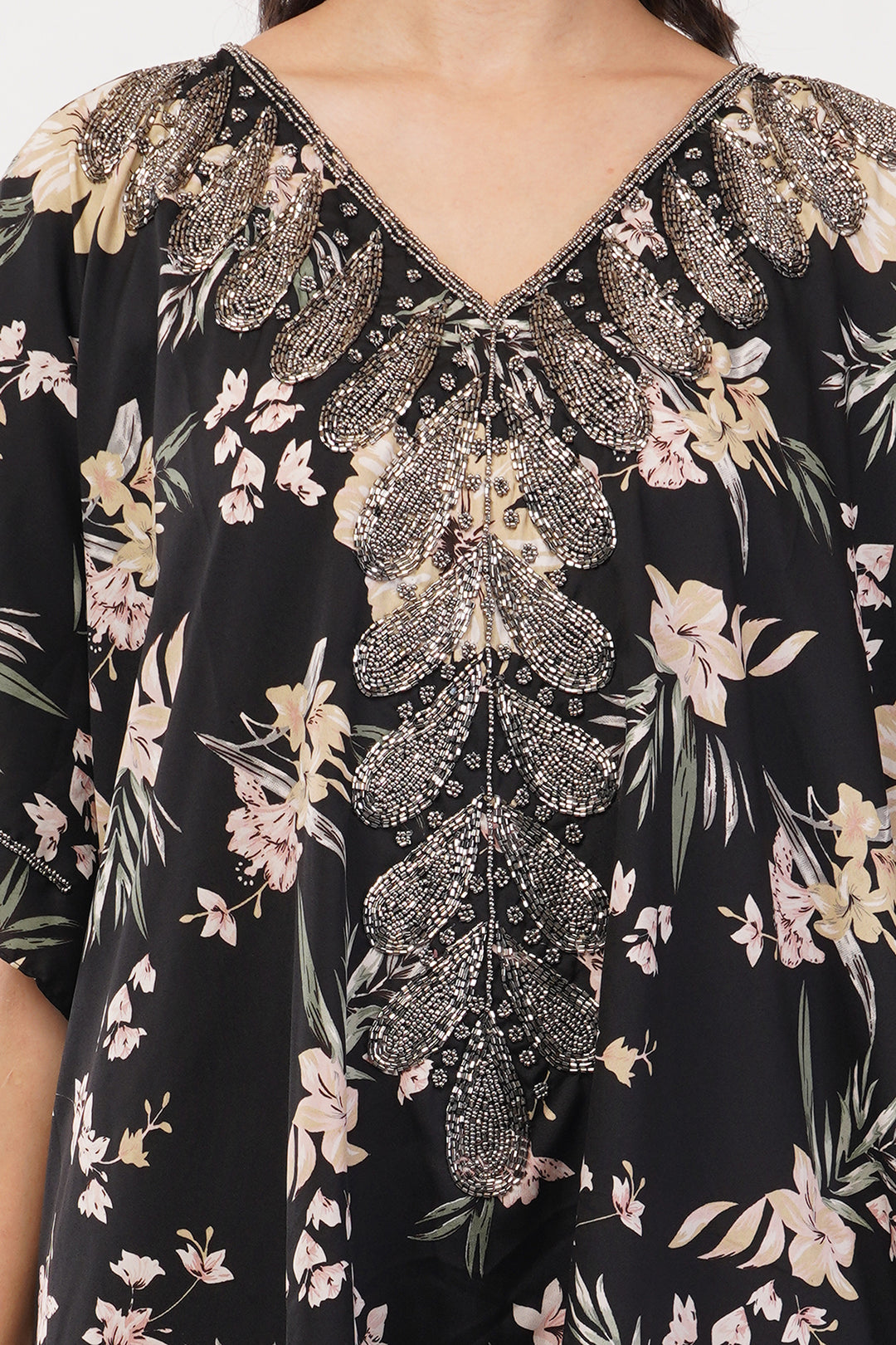 Pure chiffon Kaftan dress top with cut dana work