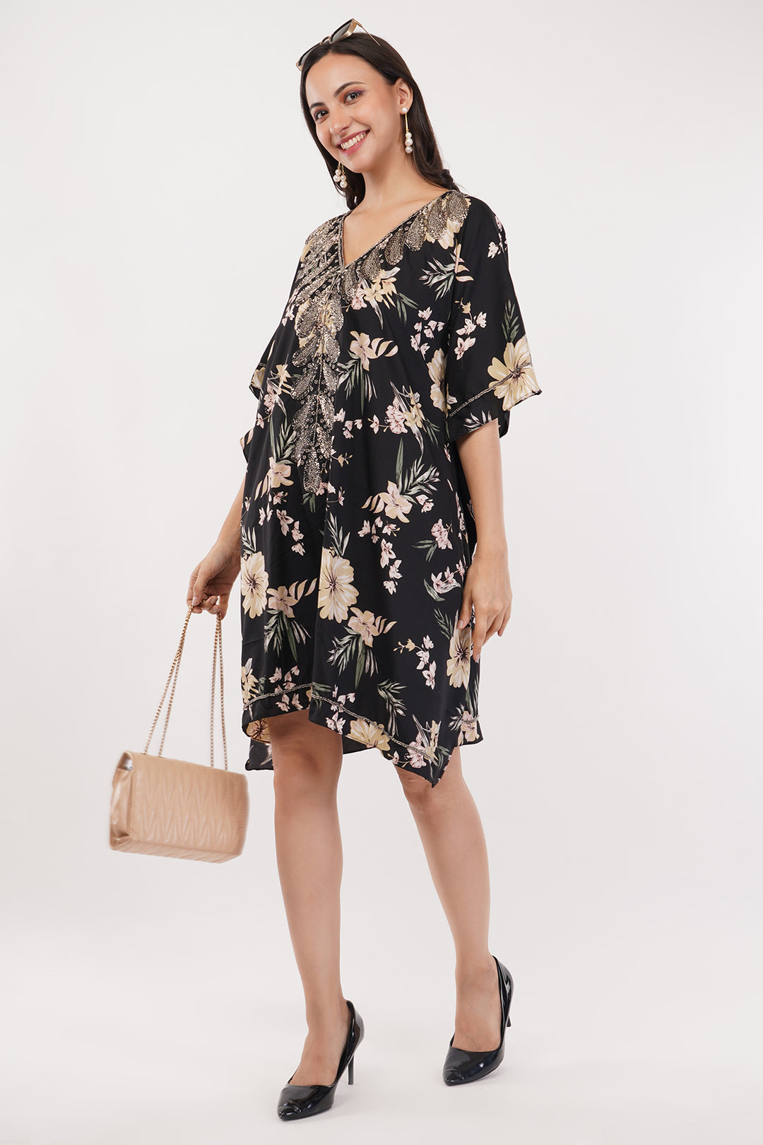 Pure chiffon Kaftan dress top with cut dana work