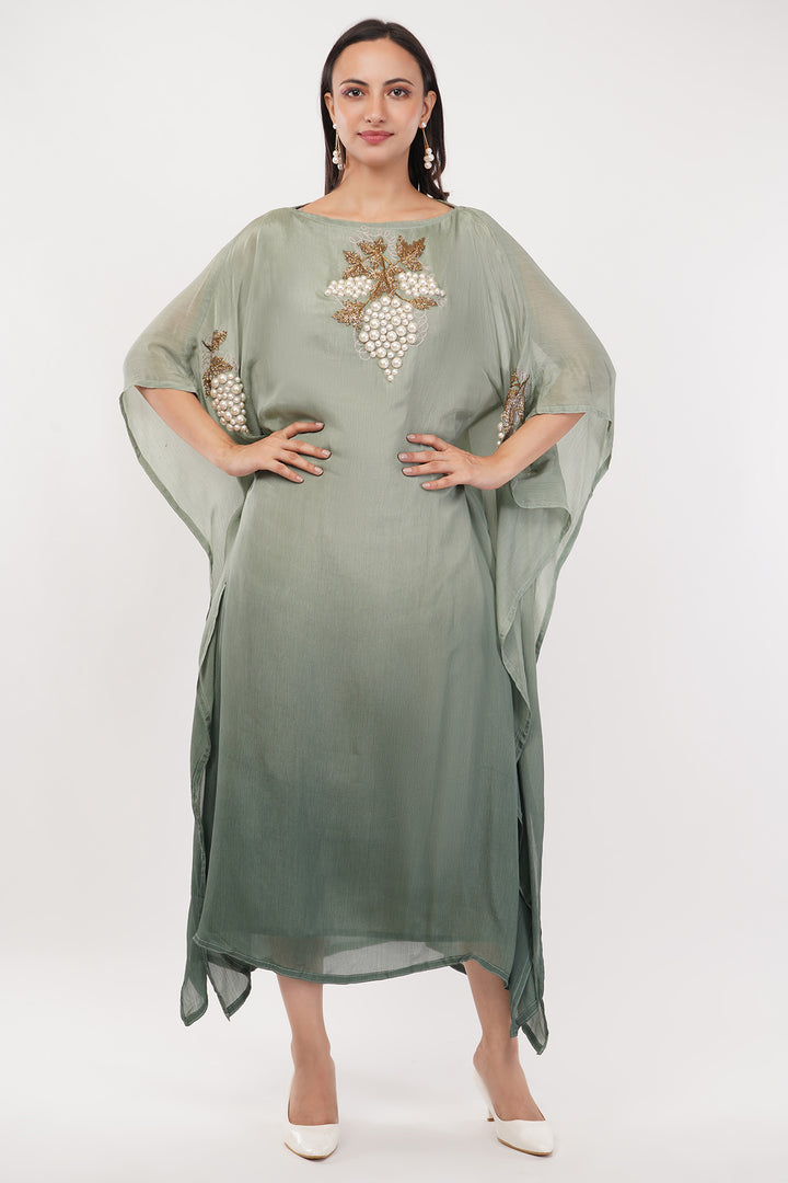 Pure chinnon Kaftan gown with pearl work