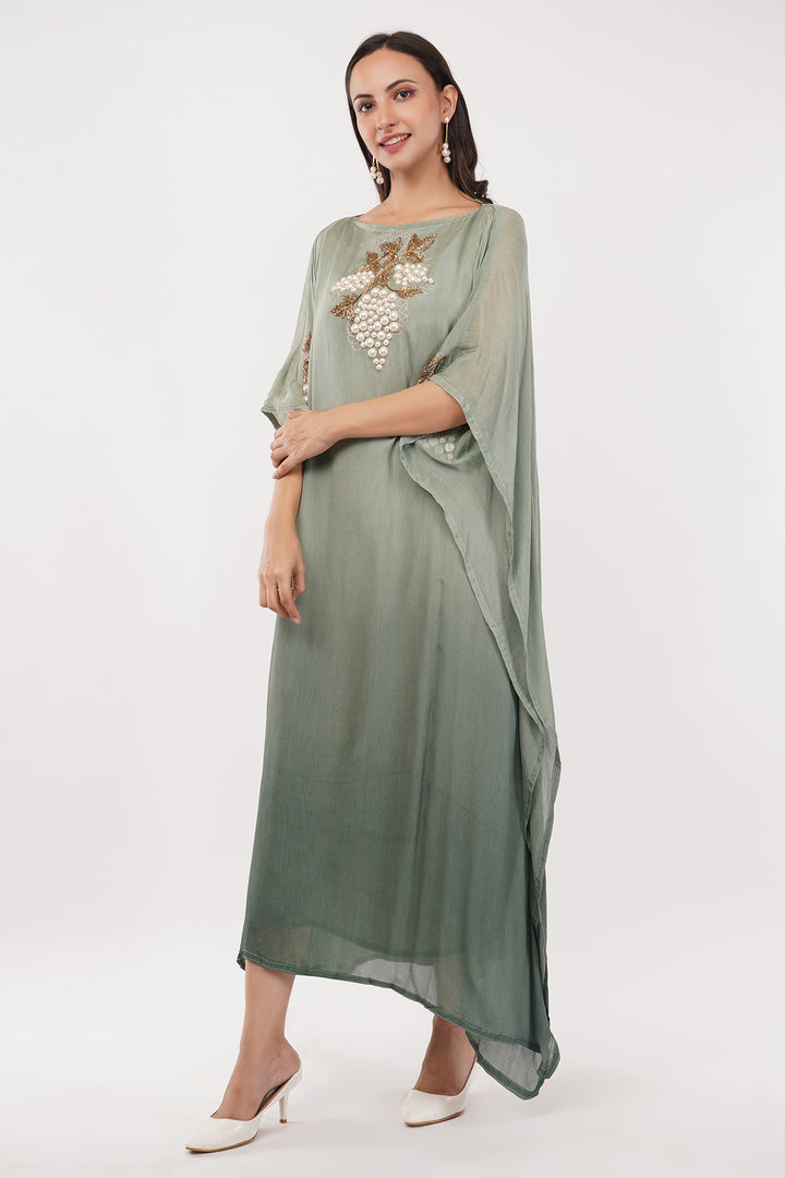 Pure chinnon Kaftan gown with pearl work