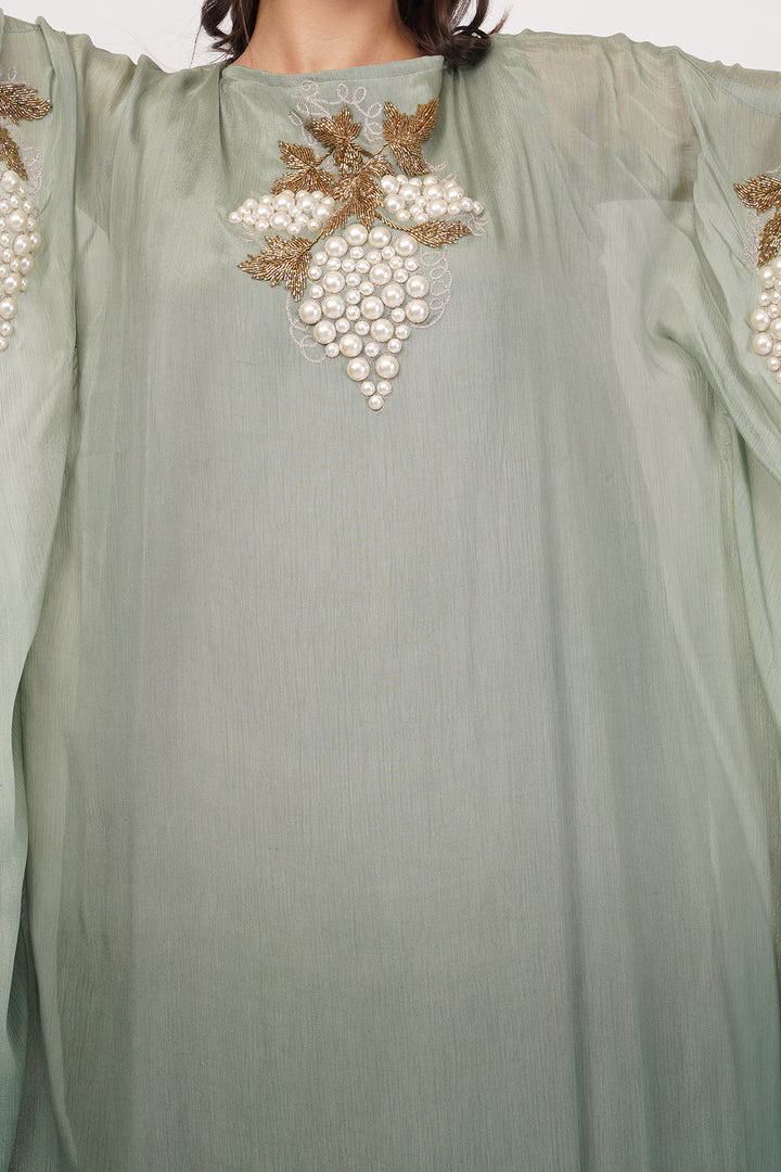 Pure chinnon Kaftan gown with pearl work