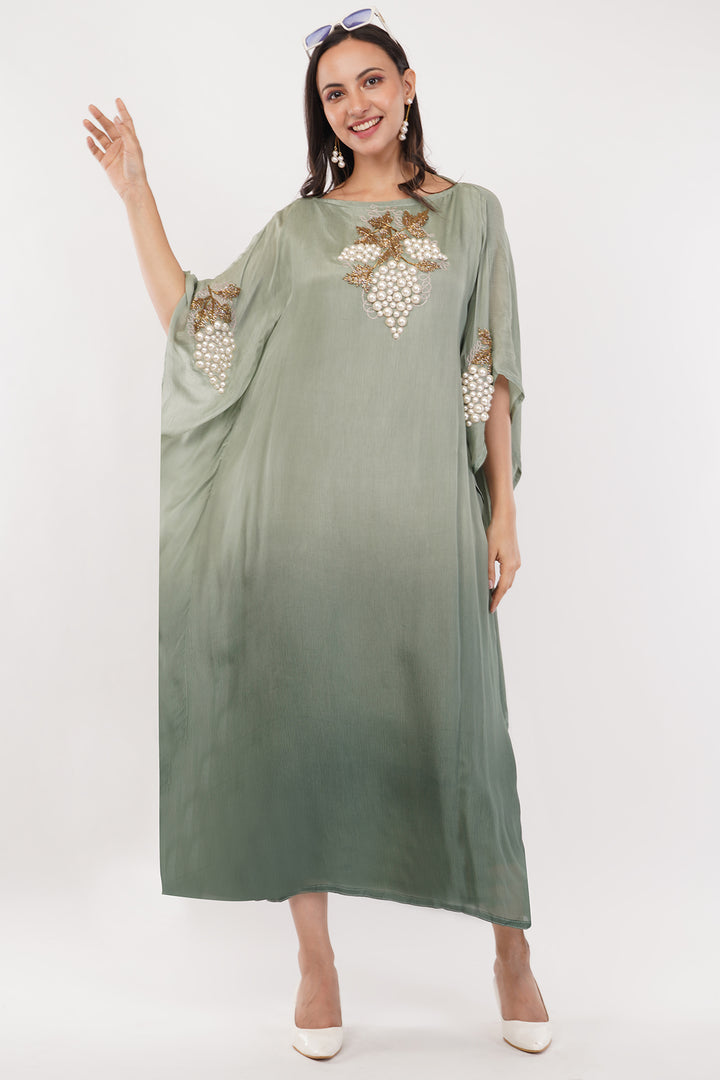 Pure chinnon Kaftan gown with pearl work