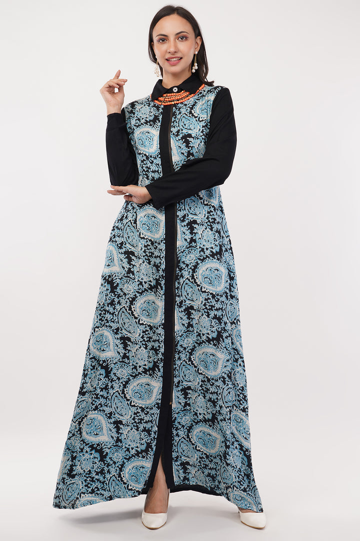 Cotton casual long dress with neckpiece