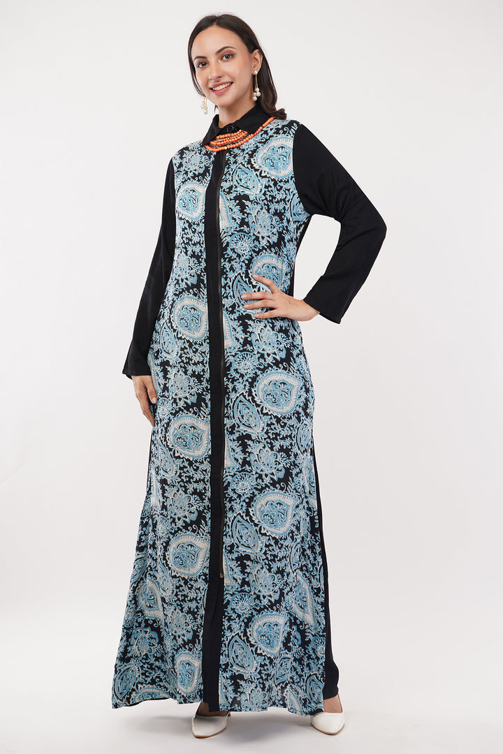 Cotton casual long dress with neckpiece
