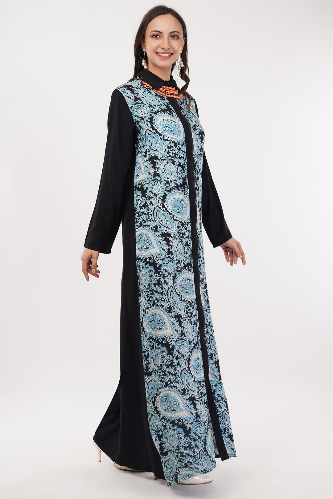Cotton casual long dress with neckpiece