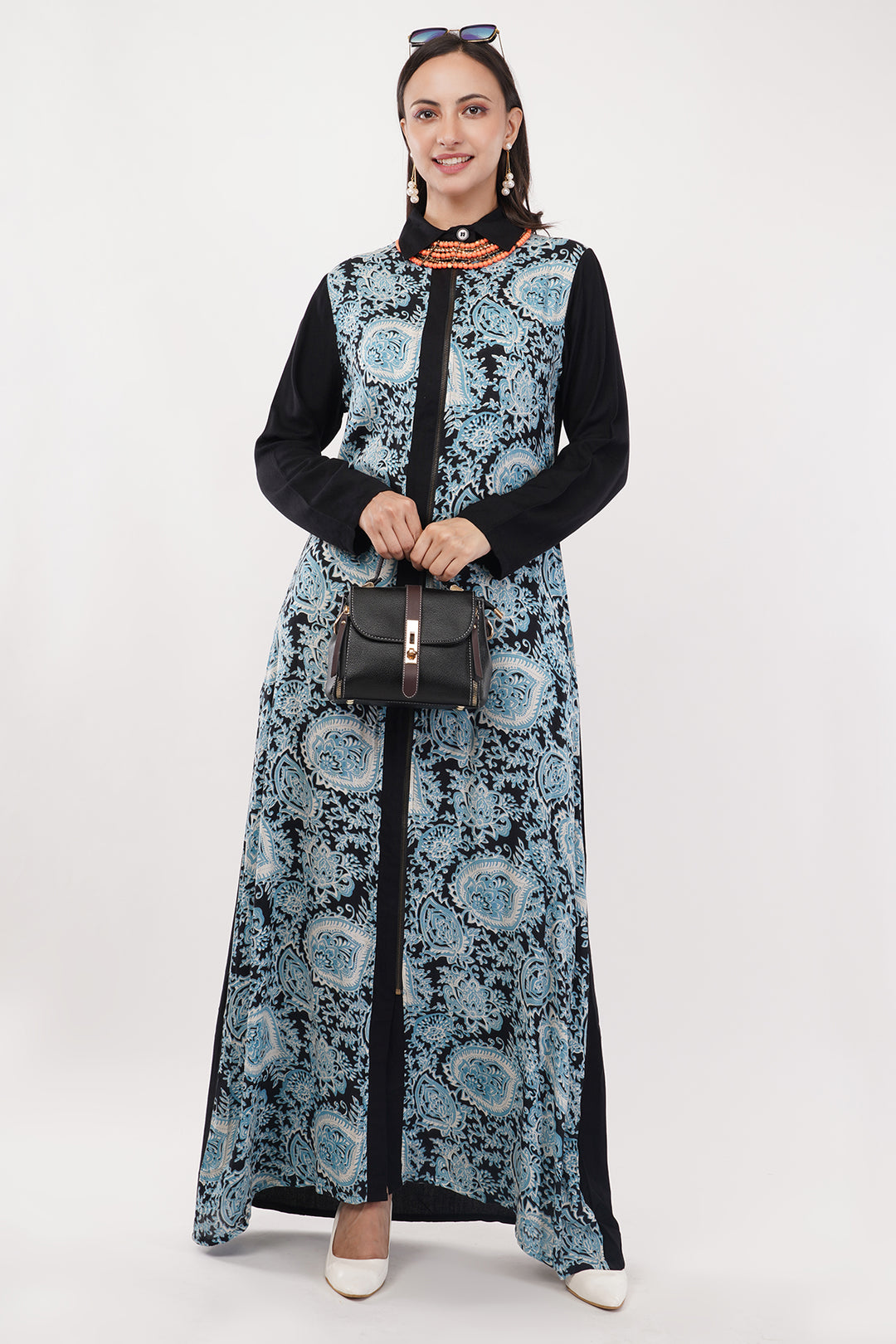Cotton casual long dress with neckpiece
