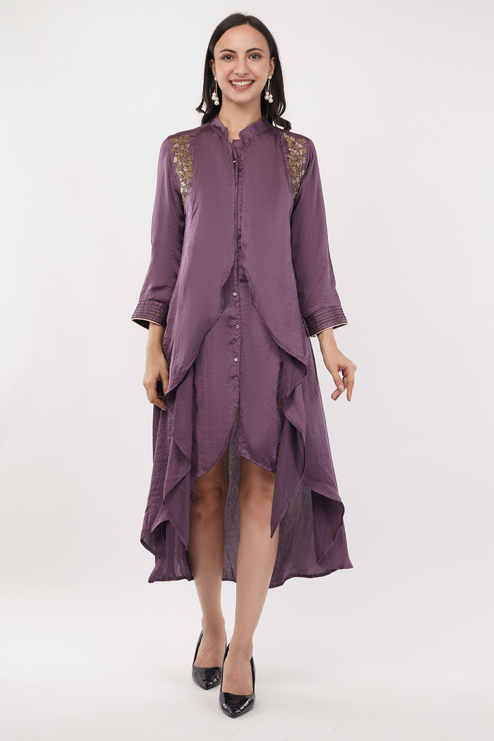Satin crepe cut dana work high low dress