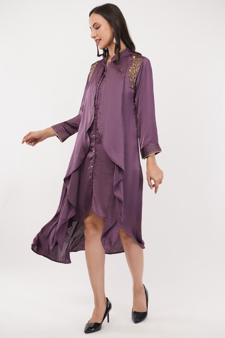 Satin crepe cut dana work high low dress