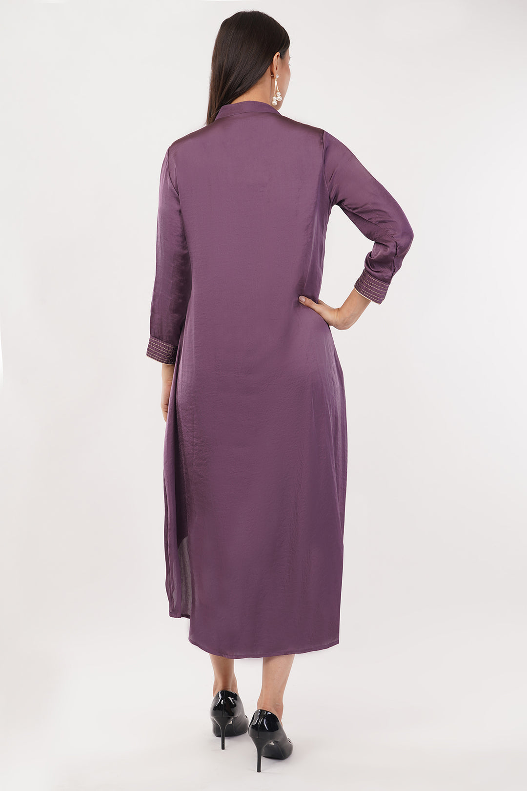 Satin crepe cut dana work high low dress