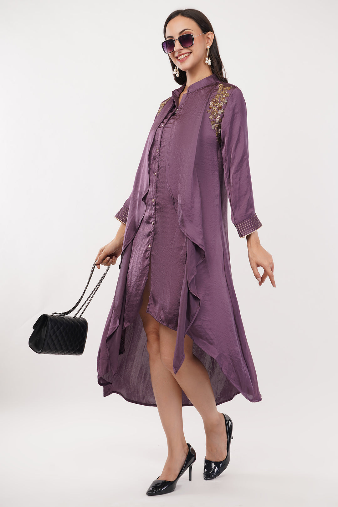 Satin crepe cut dana work high low dress