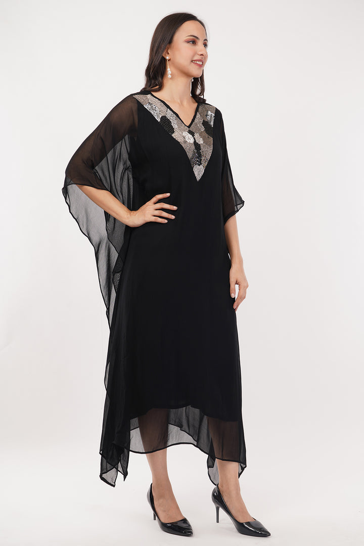 Goergette kaftan dress with sequence work