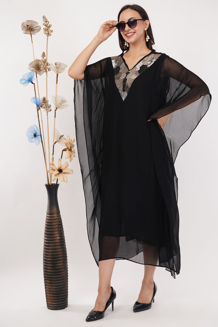 Goergette kaftan dress with sequence work