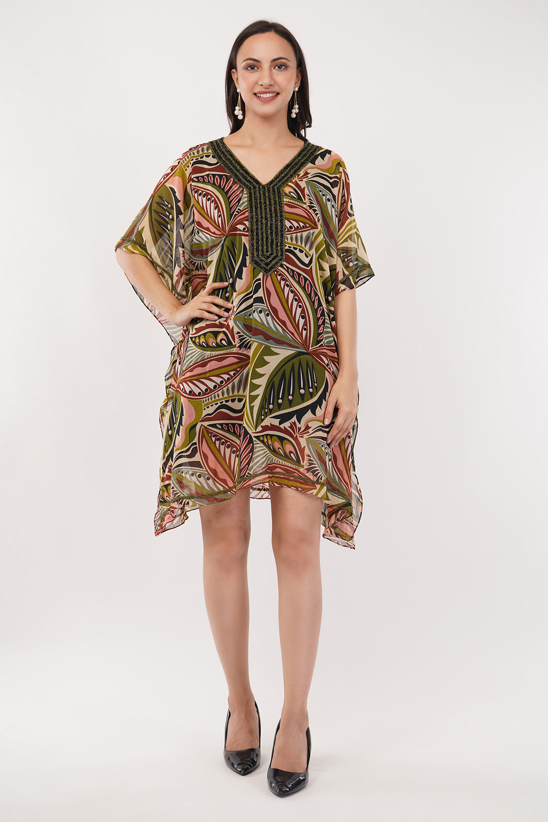 Georgette Kaftan top dress  heavy sequence work