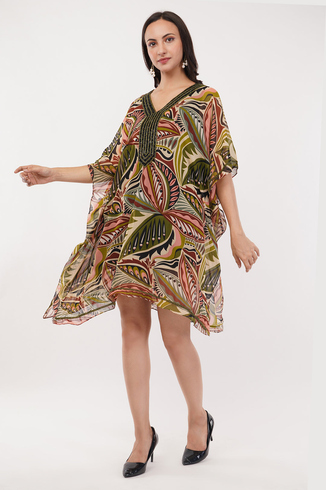Georgette Kaftan top dress  heavy sequence work