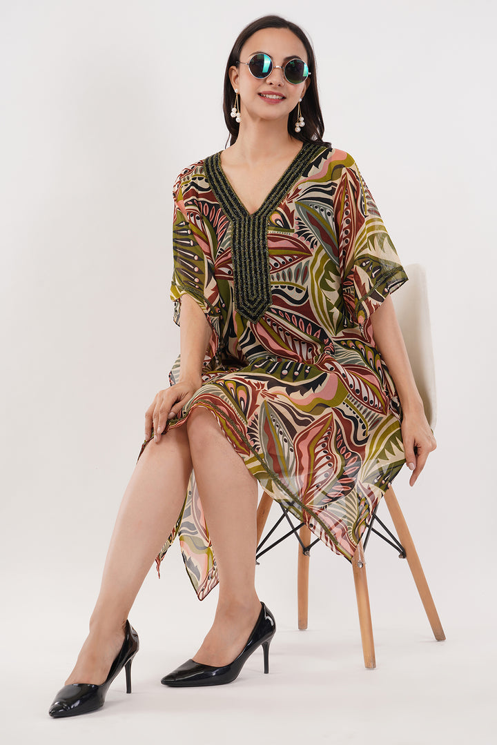 Georgette Kaftan top dress  heavy sequence work